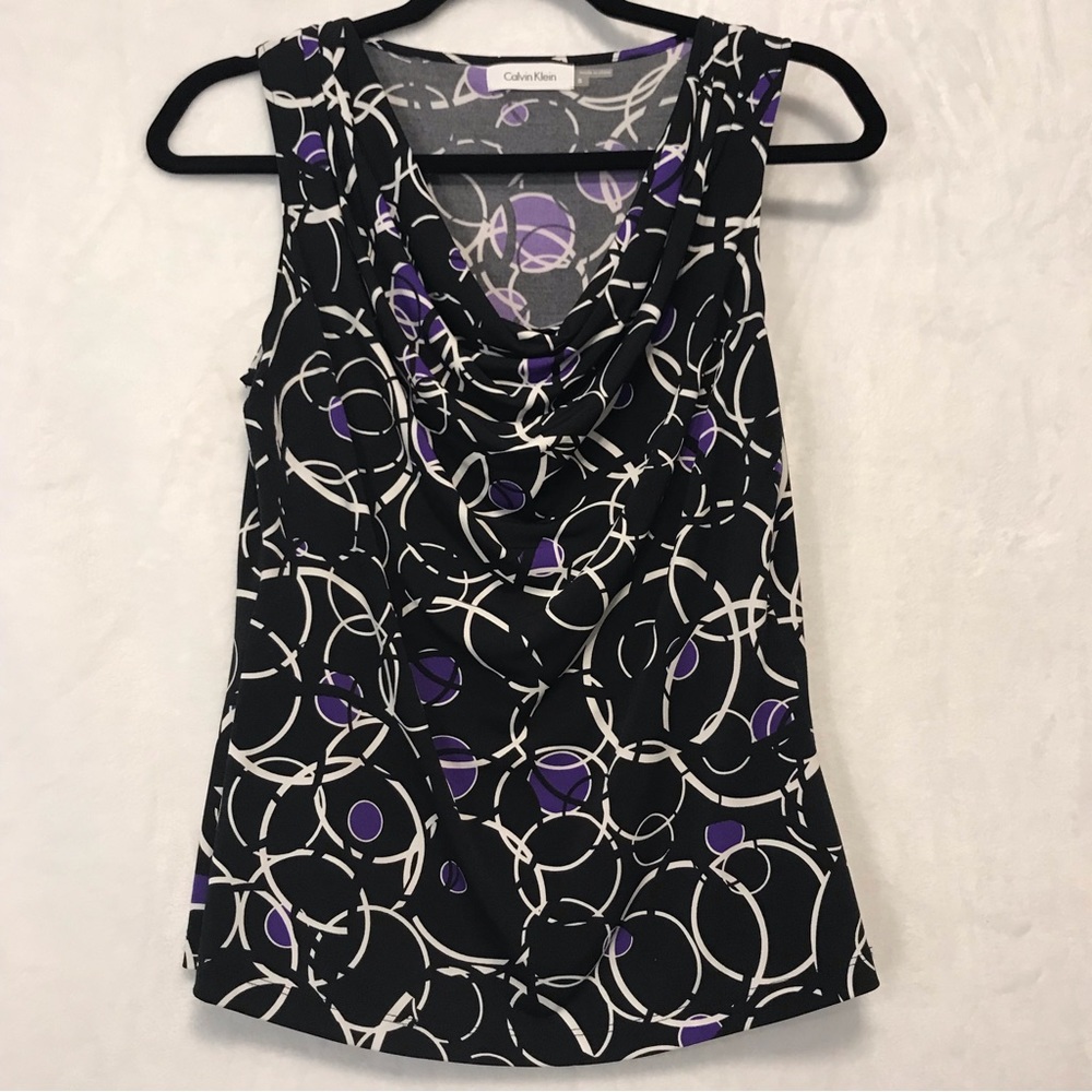 Calvin Klein blouse. Purple/black/white. Size S. (NN)